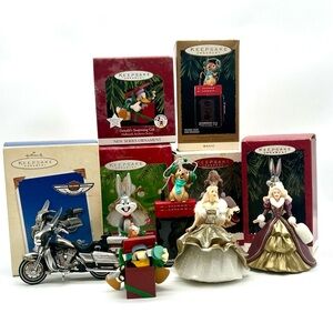 Holiday Ornaments Mix Lot Hallmark Keepsake Barbie Looney Tunes Harley Davidson